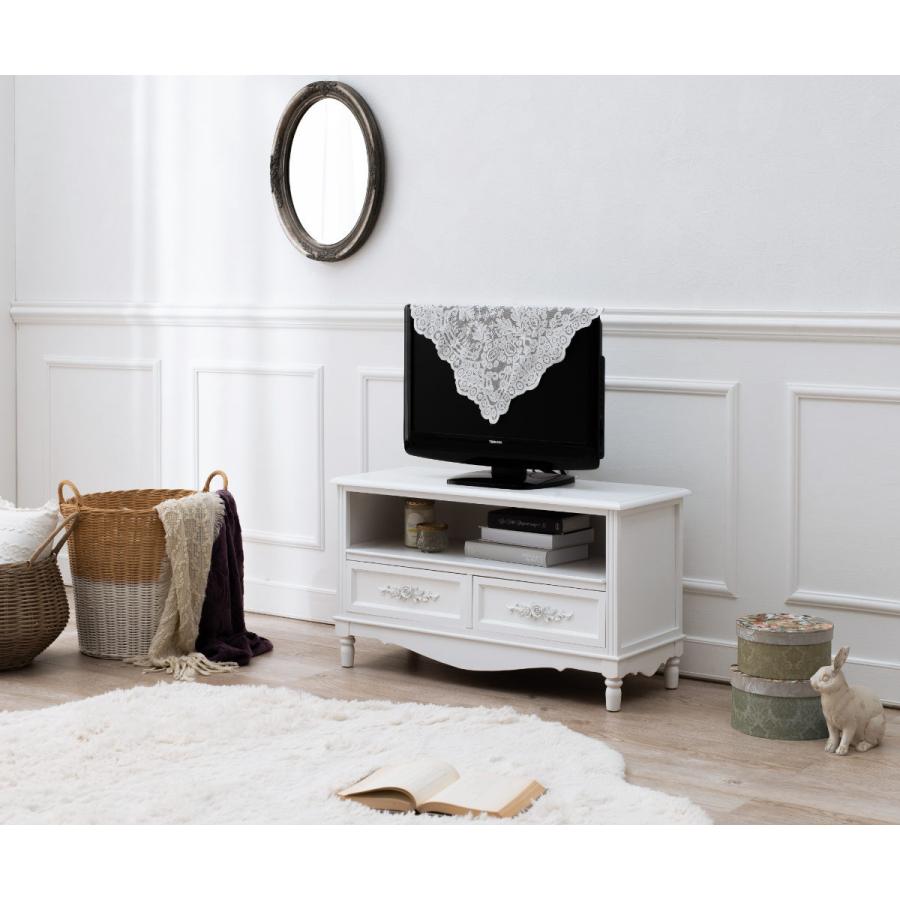 テレビ台 ウッドプロダクツ 引き出し 2杯 幅80cm 足付 ホワイト （ AV