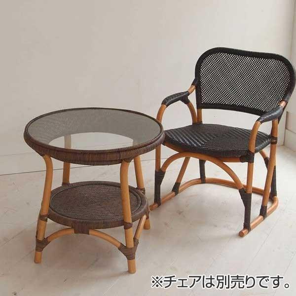籐 ガラステーブル 丸型 ラタン家具 Handmade 直径55cm （ テーブル