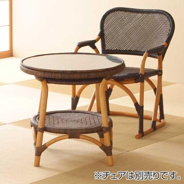 籐 ガラステーブル 丸型 ラタン家具 Handmade 直径55cm （ テーブル