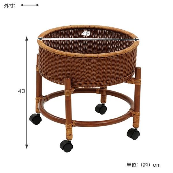 籐 ランドリーワゴン ラタン製 円形 キャスター付 直径48cm （ ラタン