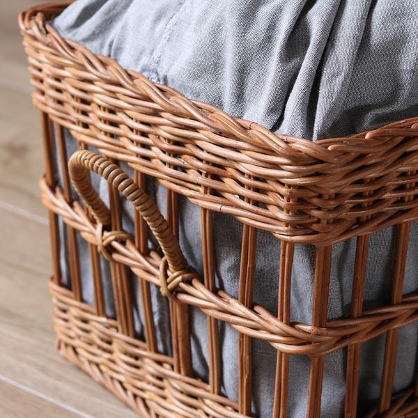 籐 バスケット 布カバー付 ラタン製 Natural rattan 幅38cm （ 籐製