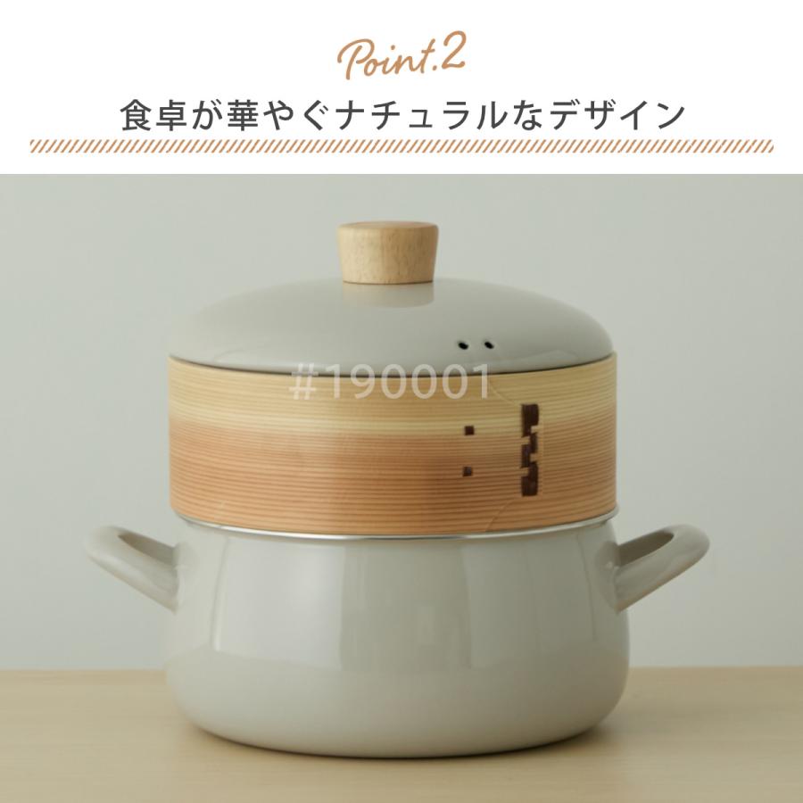 富士ホーロー せいろ付きホーロー鍋 20cm IH対応 ホーロー蓋付き Honey
