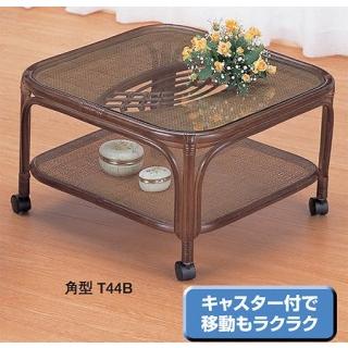 ラタンテーブル 正方形 ガラス天板 籐 ローテーブル キャスター付 60cm