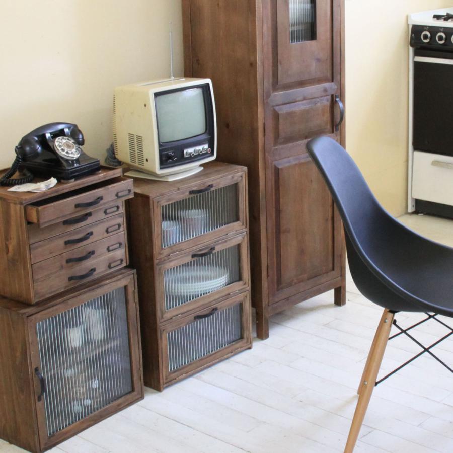 東谷 ガラスキャビネット 幅40cm 3段 フラップ扉 Toreno 天然木