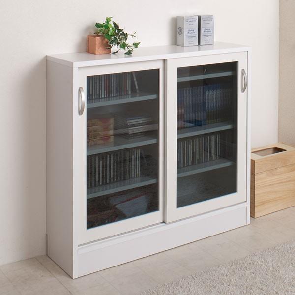 カウンター下収納 キャビネット ガラス引戸 完成品 幅89.5 高さ85.5cm