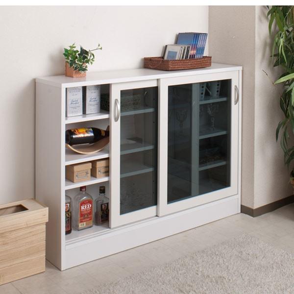 日本製 リビング収納 カウンター下収納 ガラス引戸 幅約113 高さ約85