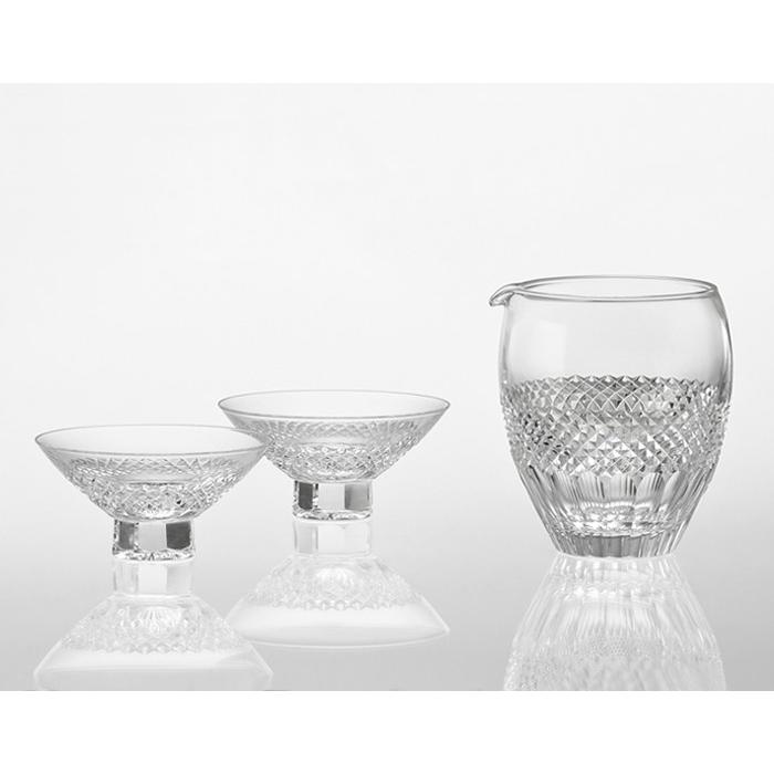 江戸切子 カガミクリスタル KAGAMI CRYSTAL 酒器揃い 片口1・平盃2 