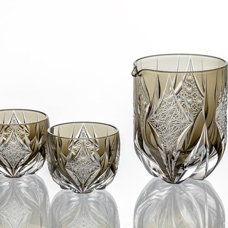 江戸切子 カガミクリスタル KAGAMI CRYSTAL 酒器揃 ＜和樂＞ 木箱入り