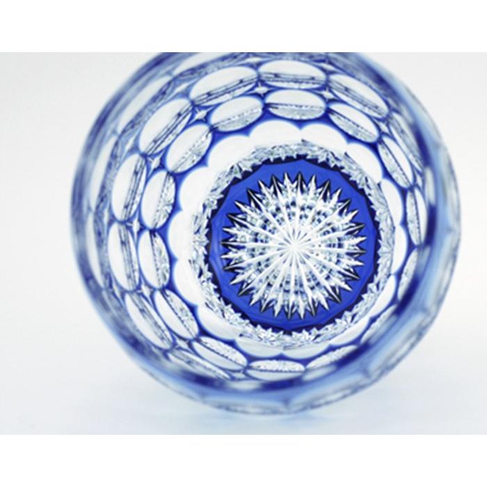 江戸切子 カガミクリスタル ロックグラス KAGAMI CRYSTAL タンブラー 紫陽花 木箱入り T727-2684-CCB 伝統工芸士 鍋谷聰氏作 優良配送の画像