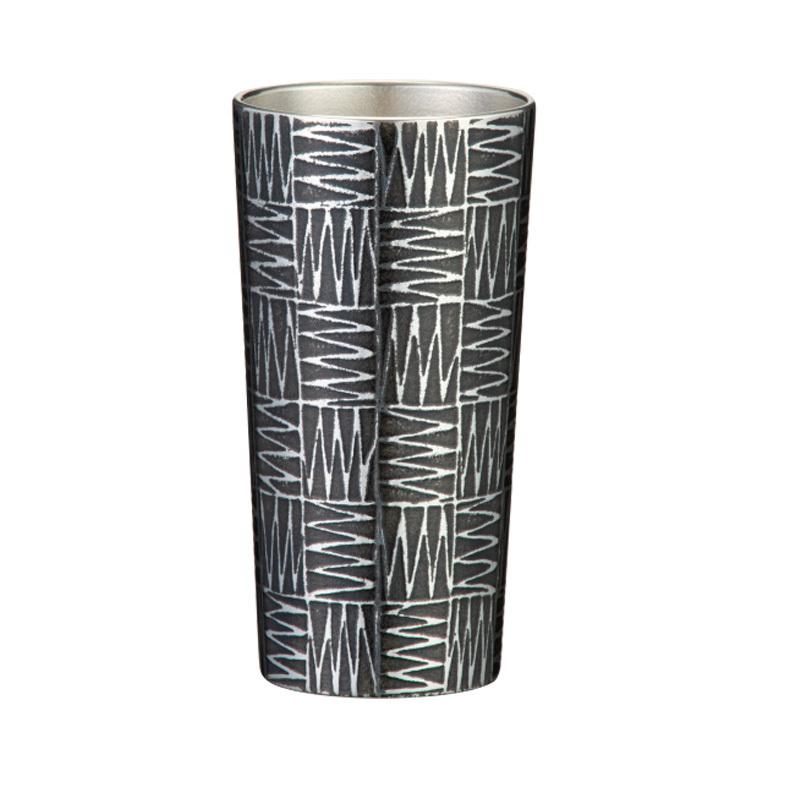 大阪錫器 名入れ可能 洋酒器 タンブラー 市松 プルーフ 黒 大 icp-3-k 280ml 桐箱入り 2個のご注文でペア箱入りも可能です。（色違いも可）