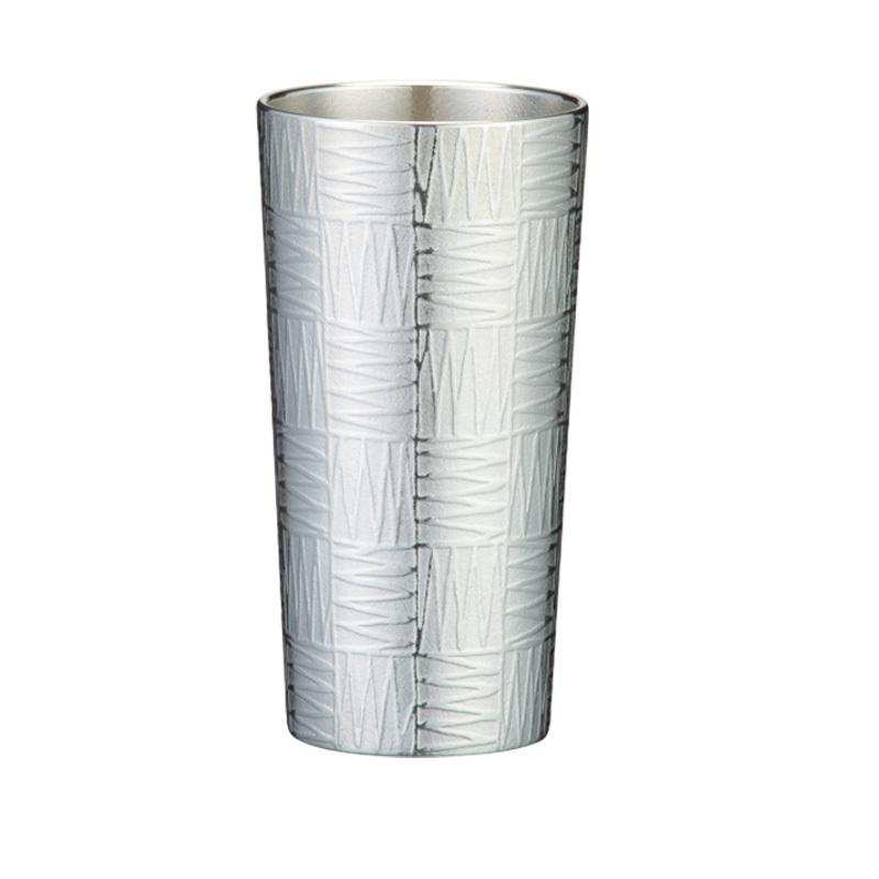 大阪錫器 名入れ可能 洋酒器 タンブラー 市松 プルーフ 白 大 icp-3-w 280ml 桐箱入り 2個のご注文でペア箱入りも可能です。（色違いも可）