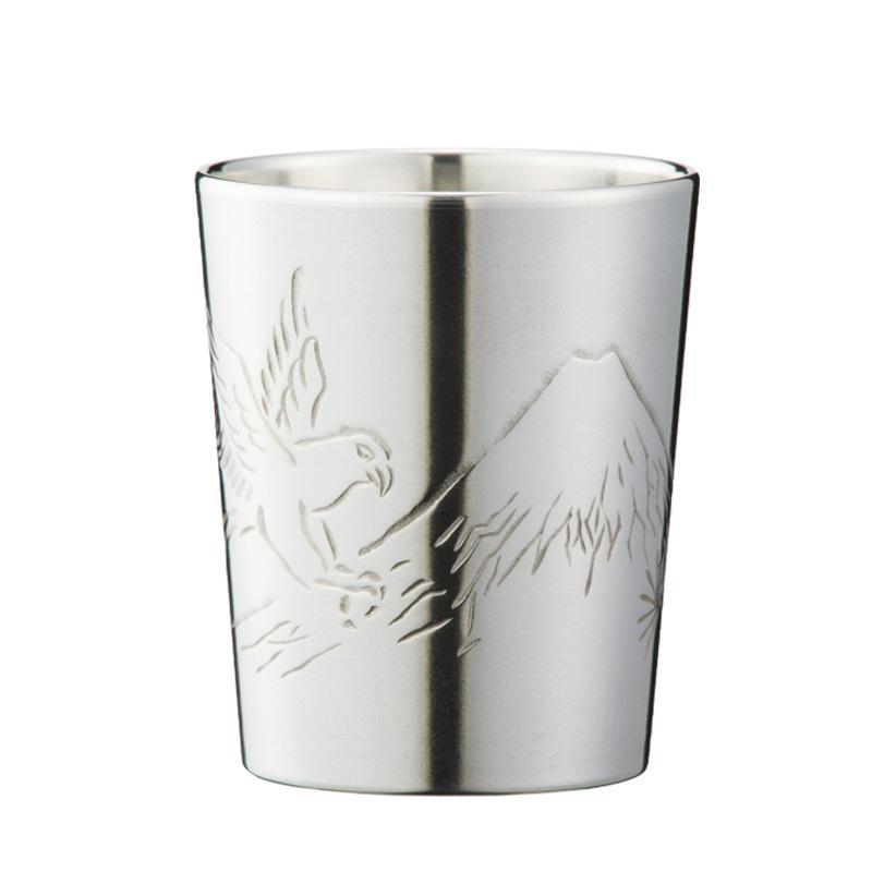 大阪錫器 名入れ可能 和酒器 彫金風 ぐい呑み 鷹 90ml gu-tak 桐箱入り 2個のご注文でペア箱入りも可能です。（デザイン違いでも可能）
