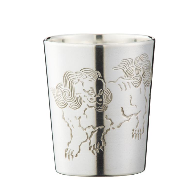 大阪錫器 名入れ可能 和酒器 彫金風 ぐい呑み 獅子 90ml gu-sis 桐箱入り 2個のご注文でペア箱入りも可能です。（デザイン違いでも可能）