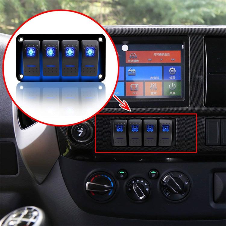 4連 防水 ボートスイッチ スイッチパネル 車 船 マリン ロッカー DC12