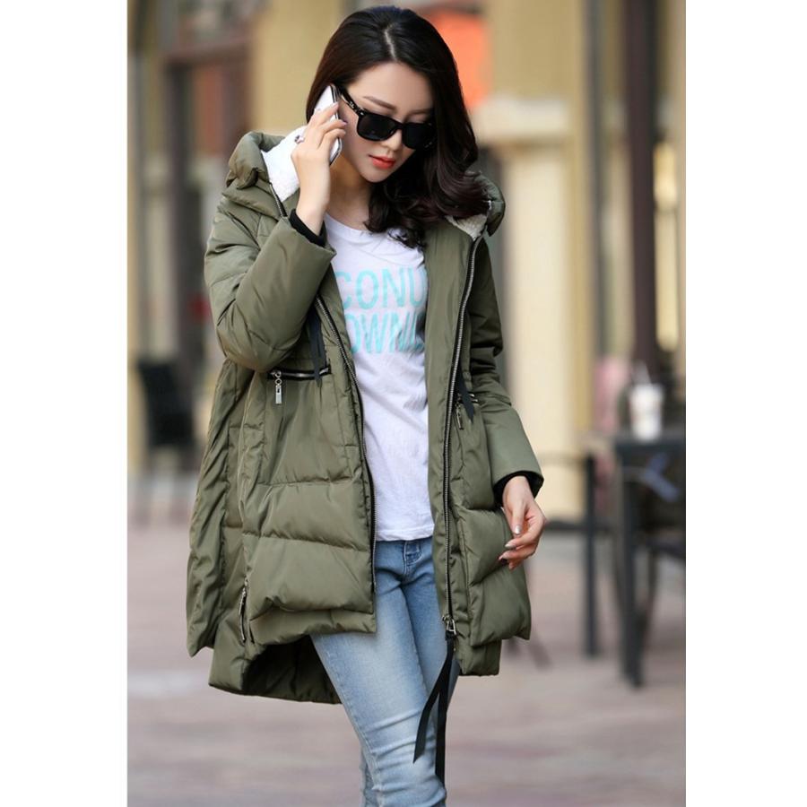 コート ダウンコート レディース 中綿 ダウンジャケット ミディアム丈 秋冬 帽付 カジュアル 裏起毛 もこもこ 厚手 暖かい 大きいサイズ アウター 3色 受注生産品