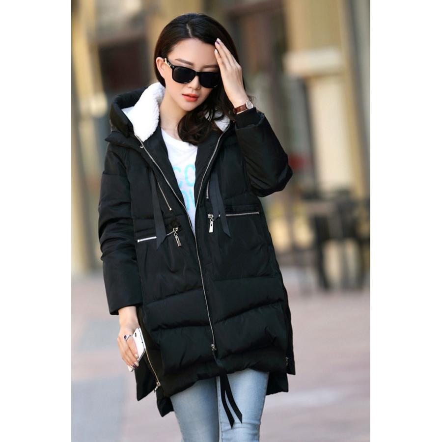コート ダウンコート レディース 中綿 ダウンジャケット ミディアム丈 秋冬 帽付 カジュアル 裏起毛 もこもこ 厚手 暖かい 大きいサイズ アウター 3色 受注生産品