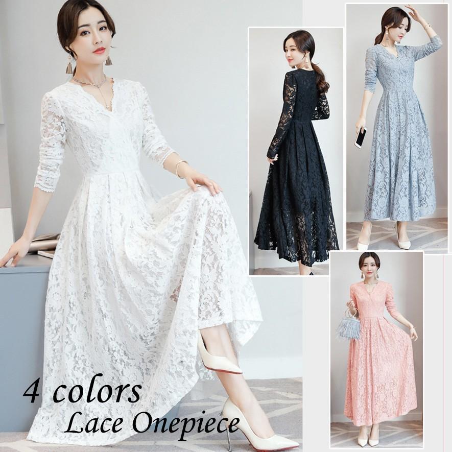 わけあり並の激安価格 ワンピース レディース マキシワンピース 結婚式 白 豪華なレースワンピース シースルー リボン襟 マキシ丈ワンピース 長袖 4 売り尽くし価格 Www Iacymperu Org