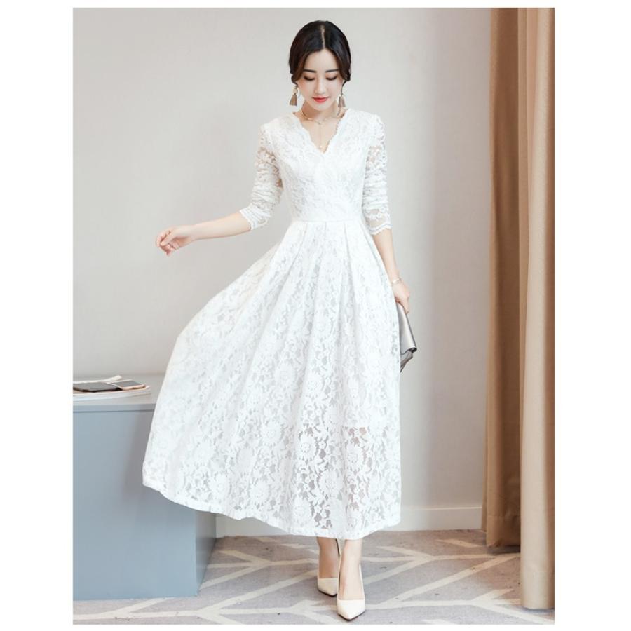 ワンピース レディース マキシワンピース 結婚式 白 豪華なレースワンピース シースルー V襟 マキシ丈ワンピース 春長袖 ロング マキシワンピ オシャレ 上品 Ljy038s Lizstore 通販 Yahoo ショッピング