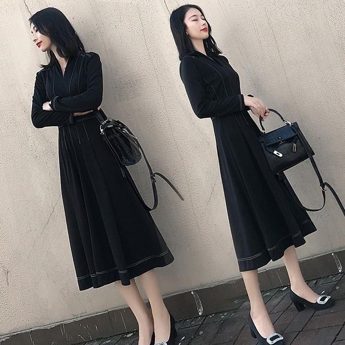 ワンピース レディース 40代 春秋 きれいめ マキシ丈ワンピース Vネック 黒ワンピース 長袖 Aライン 結婚式ドレス 通勤 ロング 大人 上品 オフィス Lops716 Lizstore 通販 Yahoo ショッピング