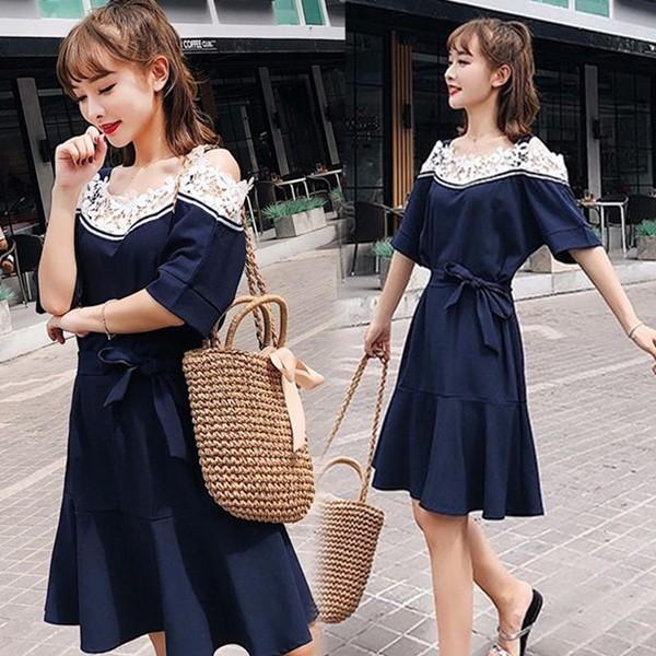 ワンピース レディース 春夏 膝丈ワンピース 半袖 きれいめ レース ワンピース リボン肩出し ロング オシャレ 上品 韓国風 着痩せ 結婚式 ドレス 大人 新作 O 116 Lizstore 通販 Yahoo ショッピング