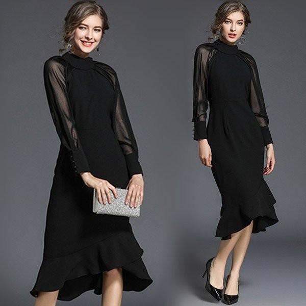 パーティードレス ワンピース ロング丈 結婚式 40代 長袖 立ち襟 フォーマルドレス シフォン お呼ばれ 二次会 披露宴 謝恩会 上品 おしゃれ 着痩せ 超歓迎された