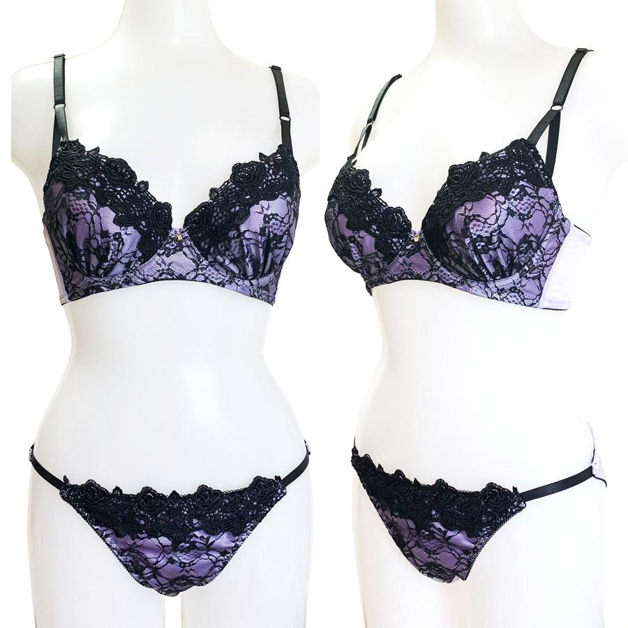 ブラジャー ショーツセット レディース サテン レース セクシー 脇高