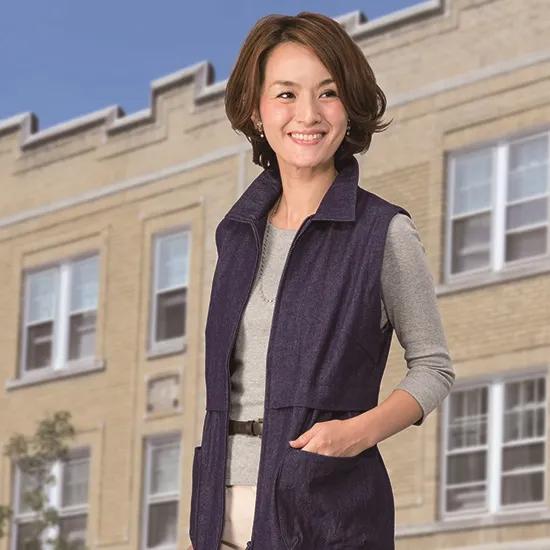 花*山様 EVISU 襟付きデニムベスト サイズ42 国産岡山デニムベスト 衿付きでアレンジ自在 襟を立てれば日よけや風よ