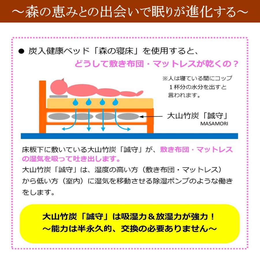 スノコベッド シングル マットレス付き 森の寝床 ヒノキ 棚付 感動マットレス 除湿 竹炭 誠守 安眠 脱臭 低反発 高反発 ノンコイル 高級 |  | 06