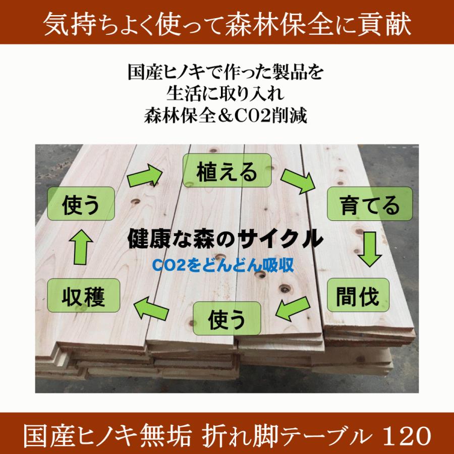 リビングテーブル 巾１２０ 折りたたみ 天然木 ヒノキ 無垢 桧 檜 折れ脚テーブル 座卓 和風 日本製 自然塗料 新生活 リモートワーク テレワーク｜lizumointl｜10