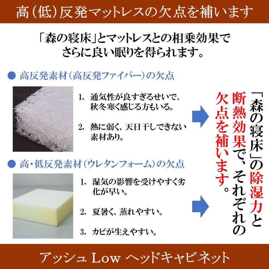 森の寝床 アッシュLow ヘッドキャビネット セミダブル すのこベッド 布団用 竹炭入り健康ベッド 無垢材フレーム 除湿・調湿効果 半永久使用 カビ・ダニ対策 |  | 13