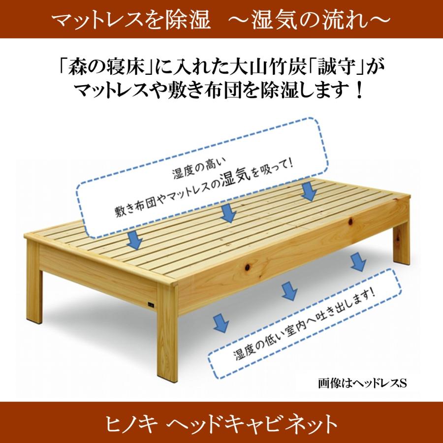 森の寝床 ヒノキ ヘッドキャビネット セミダブル すのこベッド 布団用 竹炭入り健康ベッド 無垢材フレーム 除湿・調湿効果 半永久使用 カビ・ダニ対策 |  | 06