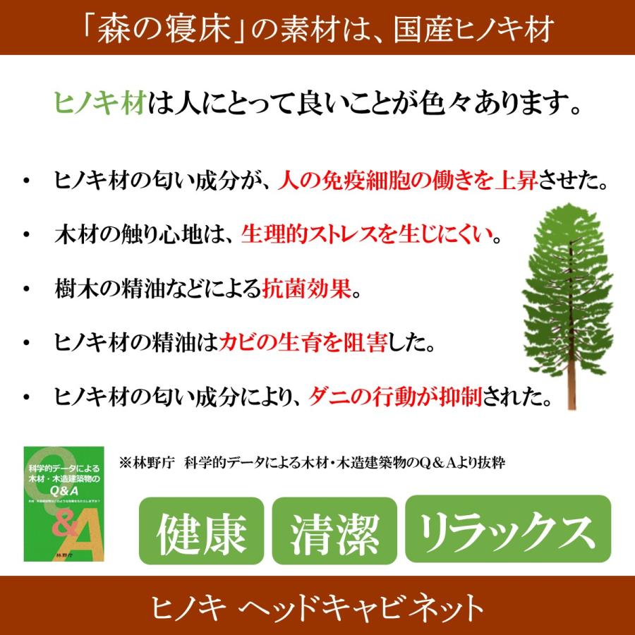 森の寝床 ヒノキ ヘッドキャビネット ダブル すのこベッド 布団用 竹炭入り健康ベッド 無垢材フレーム 除湿・調湿効果 半永久使用 カビ・ダニ対策 |  | 09
