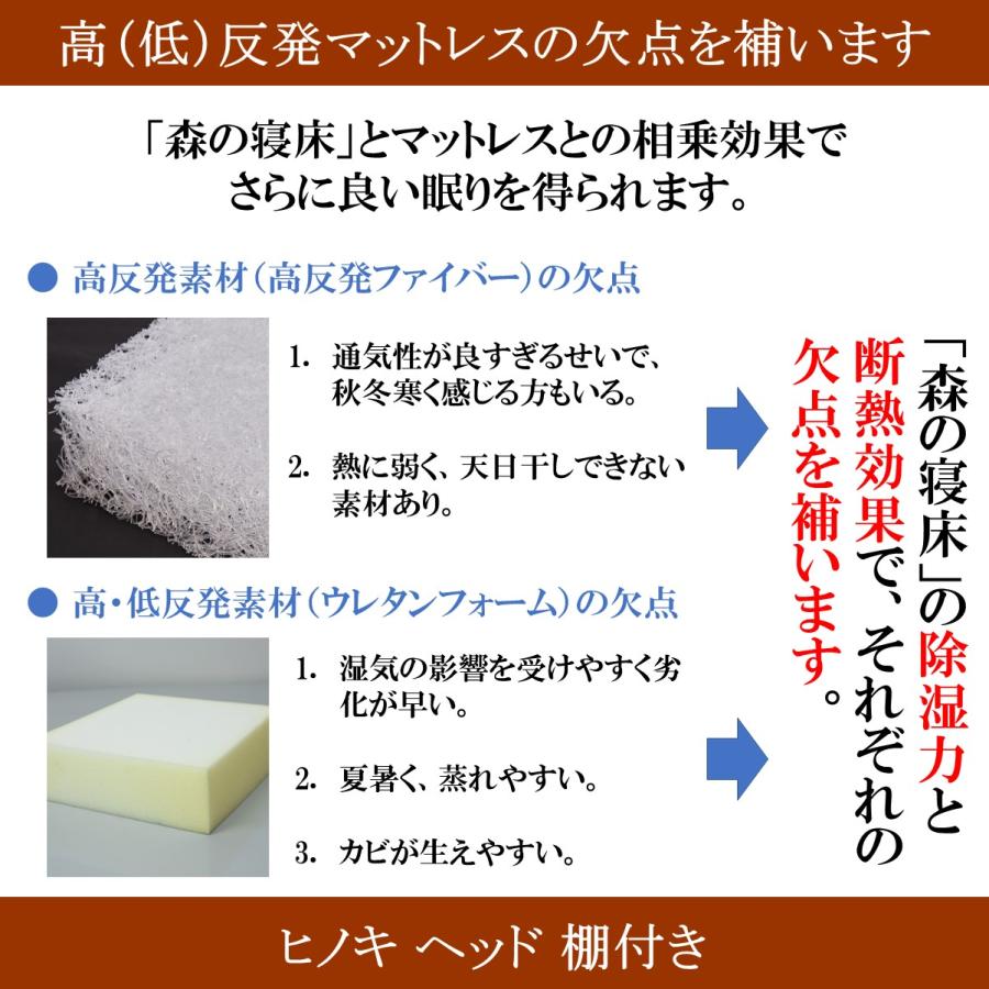 森の寝床 ヒノキ ヘッド棚付き ダブル すのこベッド 布団用 竹炭入り健康ベッド 無垢材フレーム 除湿・調湿効果 半永久使用 カビ・ダニ対策 |  | 05
