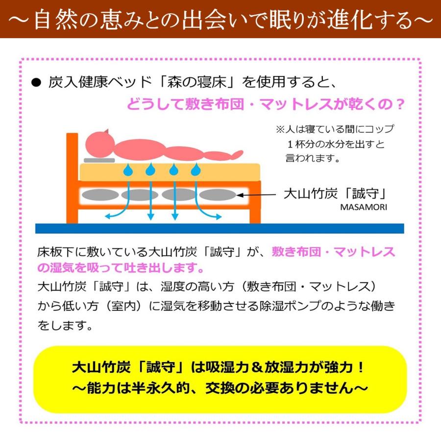 森の寝床 ラバーウッド ヘッド棚付 シングル すのこベッド 布団用 竹炭入り健康ベッド 無垢材フレーム 除湿・調湿効果 半永久使用 カビ・ダニ対策 床面高２段階 |  | 14