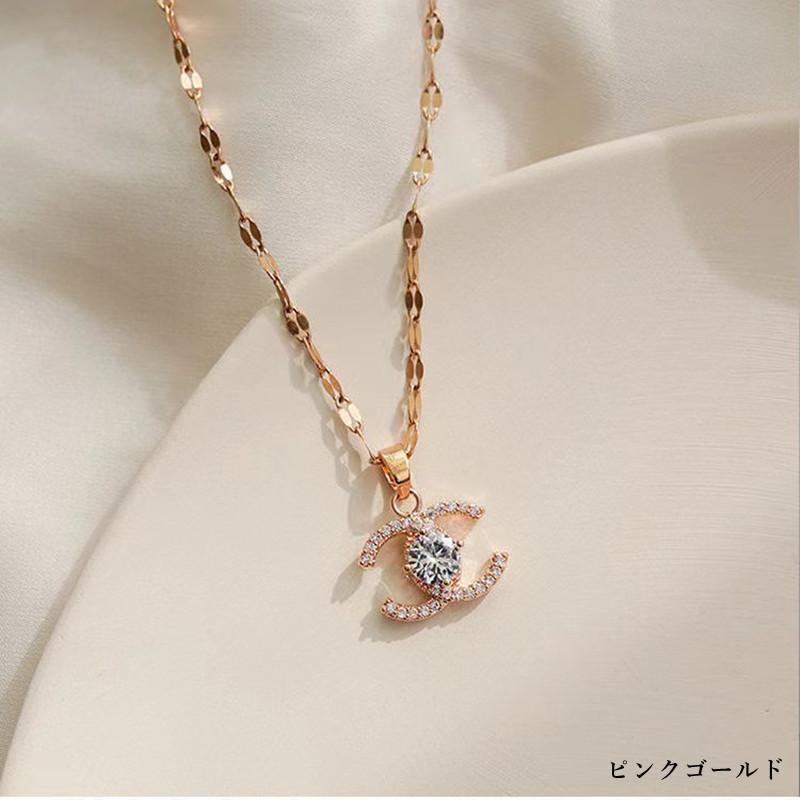 ダブルcネックレス イニシャルcc k18RGP czダイヤモンド 高品質