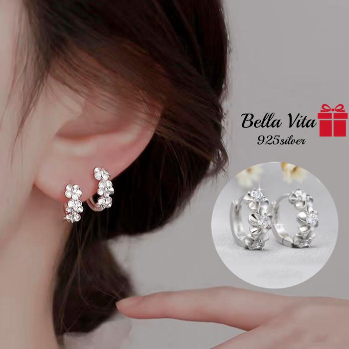 花形ピアス CZダイヤモンド フープ リング ハワイアンピアス 中折れ 
