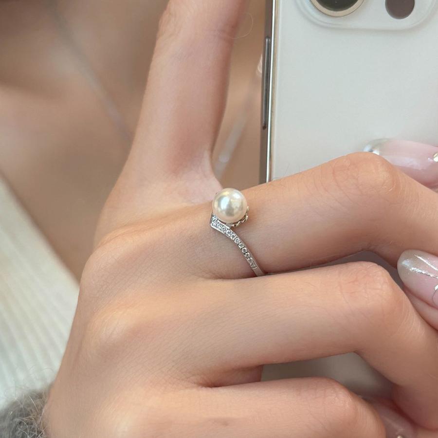 V字型パールリング、女性用、軽い贅沢感、個性的でおしゃれな