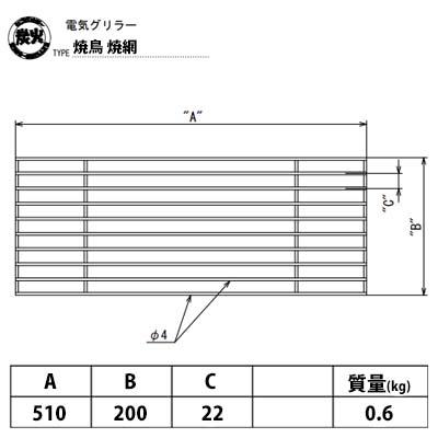 ヒゴグリラー ステンレス製焼網 P-124KC用(オプション品)W510 ヒゴグリラー ステンレス製焼網 P-124KC用(オプション品)W510