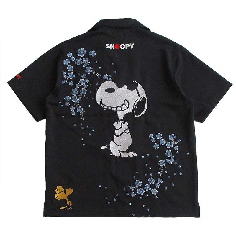 スヌーピー SNOOPY メンズ 半袖オープンカラーシャツ ボーリングシャツ