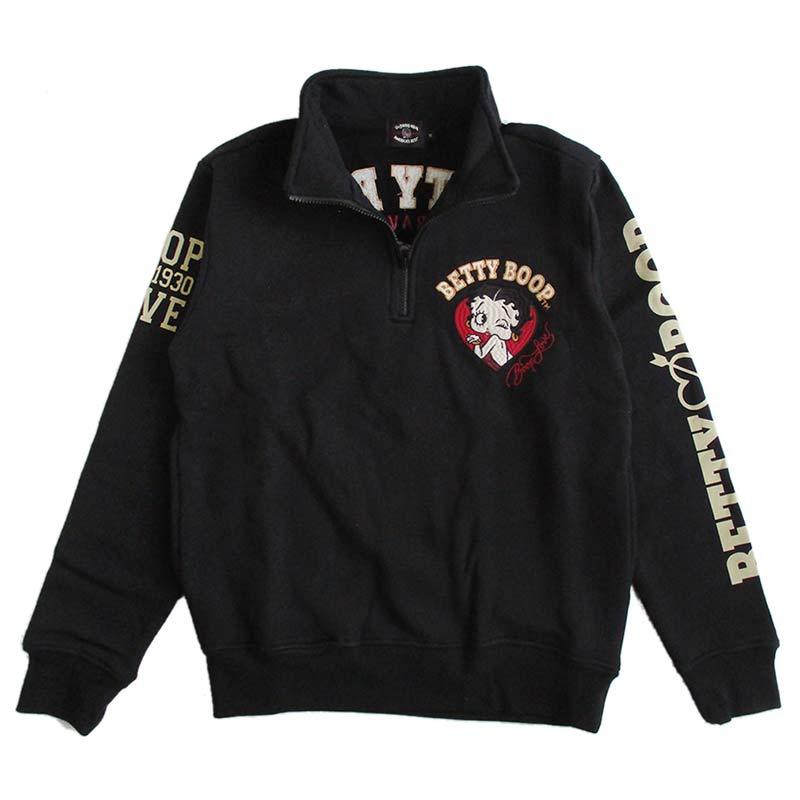 ベティーブープ Betty Boop 裏毛 ハーフZIPプルオーバー メンズ
