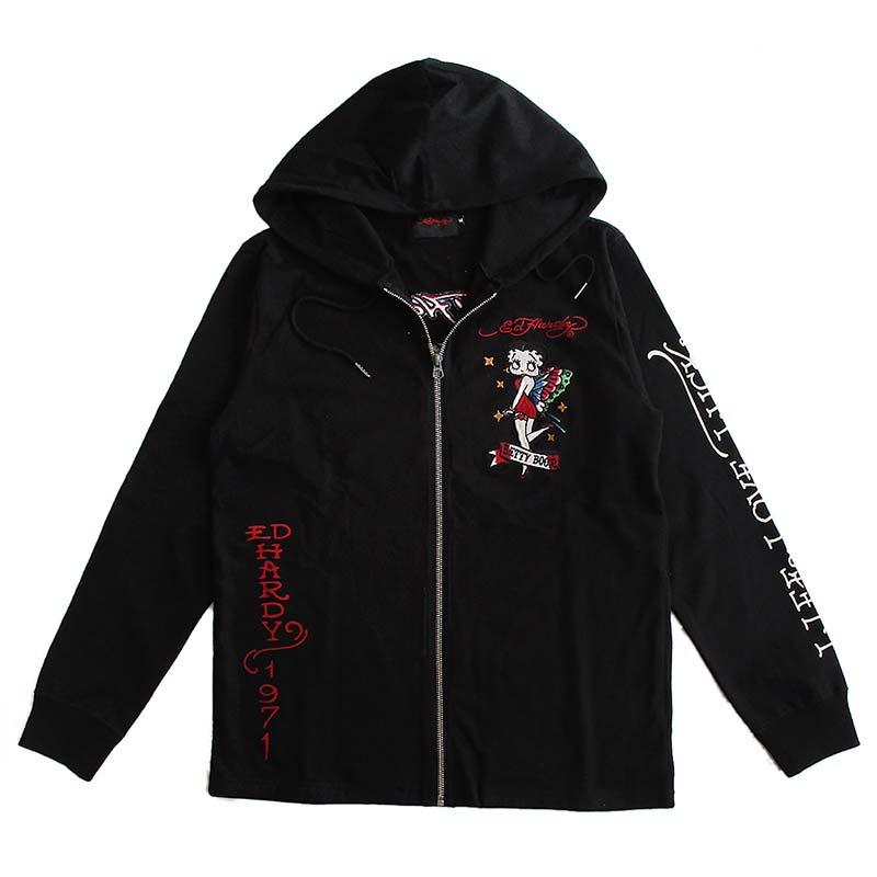 Ed Hardy ロンT Ed Hardy エド・ハーディー 天竺ZIPパーカー 長袖Tシャツ ロンT