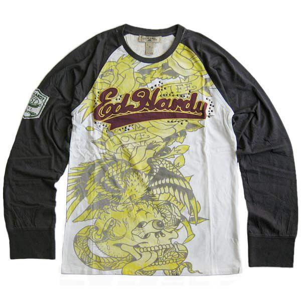 Ed Hardy（エド・ハーディー） メンズ 長袖ラグランTシャツ ロンT Ed