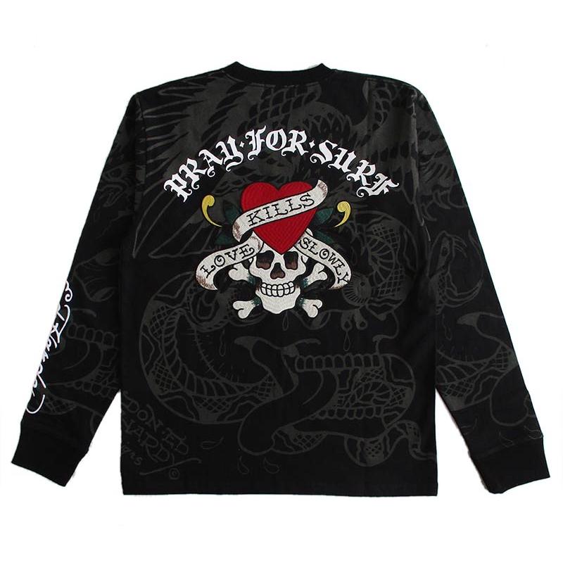Ed Hardy（エド・ハーディー） 長袖Tシャツ ロンT 刺繍 メンズ
