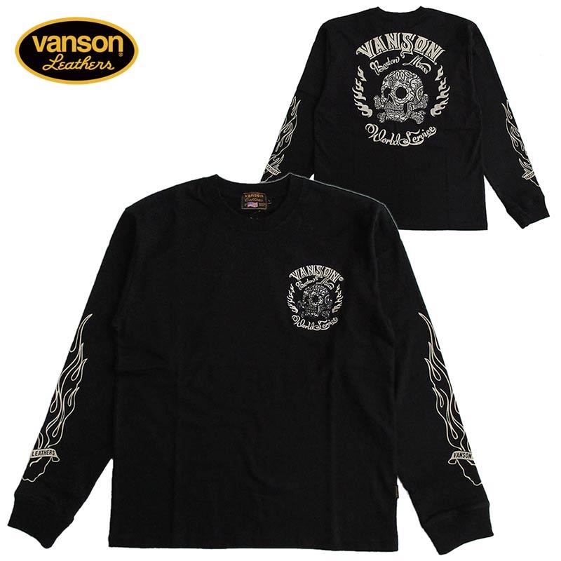 VANSON（バンソン） メンズ 長袖Tシャツ ロンT スカル 刺繍 : LL