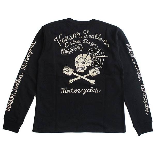 VANSON（バンソン） メンズミニ裏毛 長袖Tシャツ ロンT スカル 刺繍