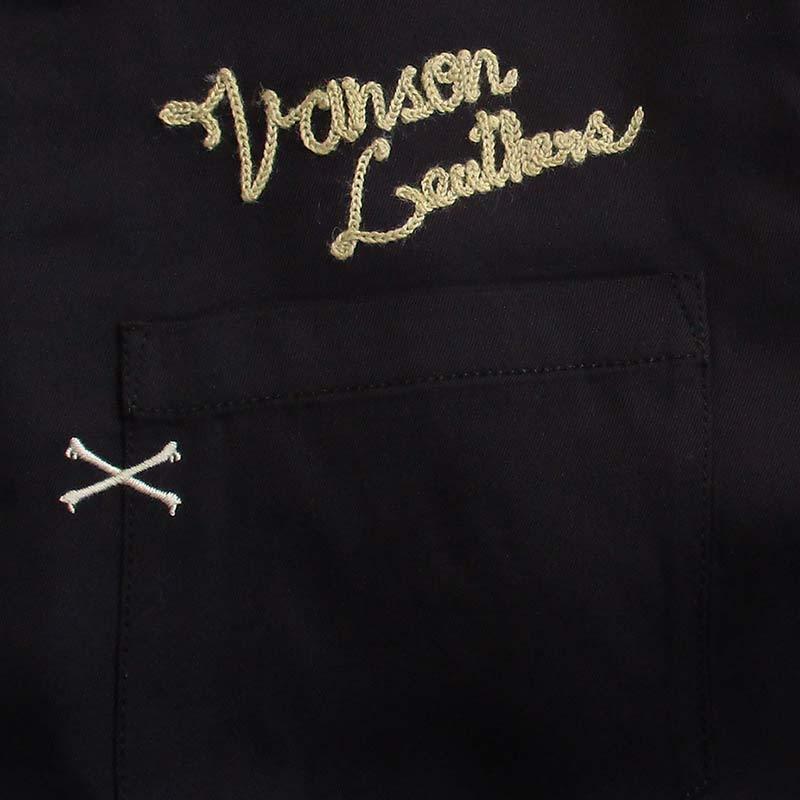 VANSON ボウリングシャツ　チェーンステッチ　刺繍　ブラック　L VANSON ボーリングシャツ バンソン メンズ レーヨンボーリング