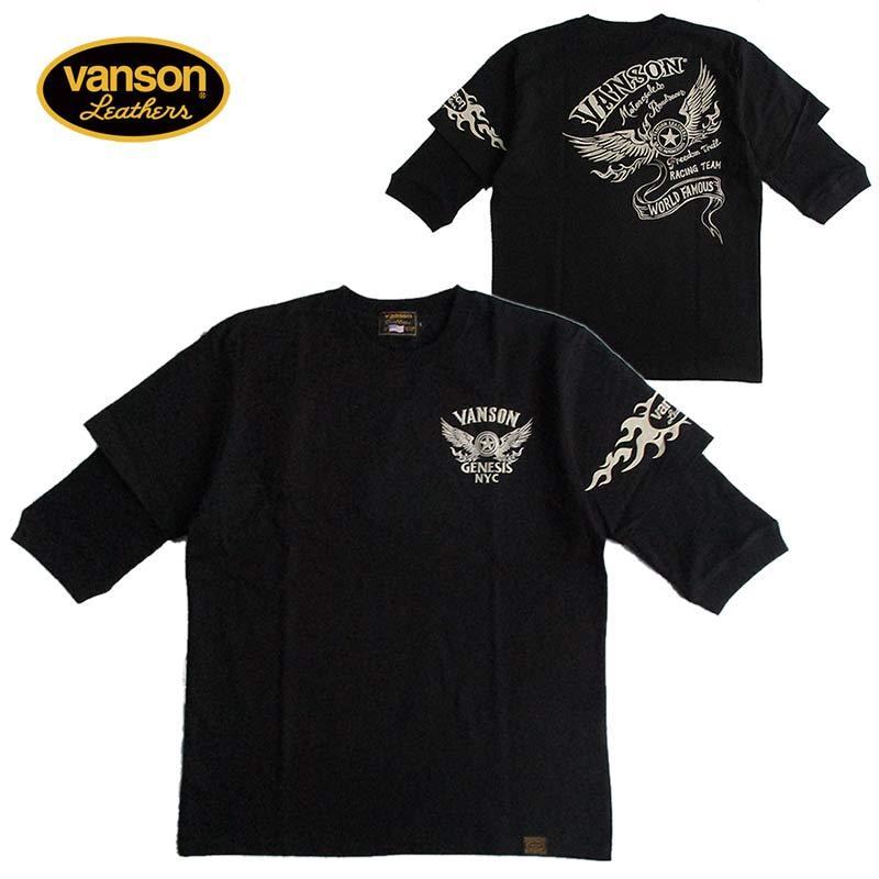 VANSON バンソン 七分袖Tシャツ 重ね着風 XL VANSON バンソン メンズ フェイク7分袖Tシャツ サーマル袖