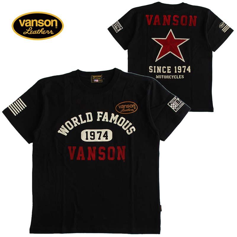 VANSON バンソン 半袖Tシャツ バイカー 刺繍 デカロゴ ブラック M VANSON（バンソン） メンズ 半袖Tシャツ チェーン刺繍 : LL-Factory