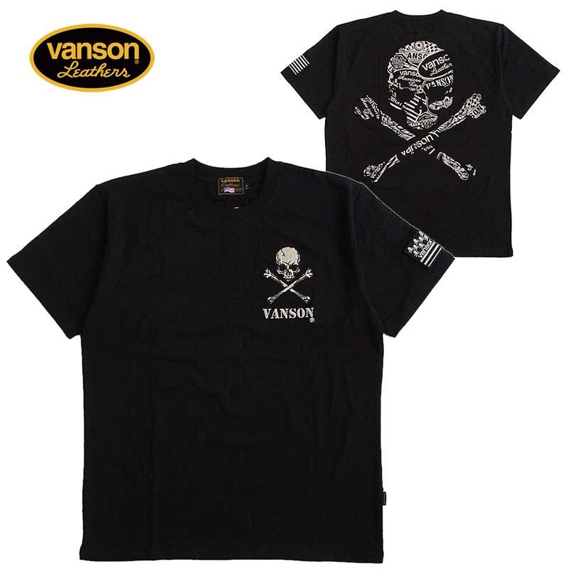 vanson Leathers Tシャツ ブラック新着品^_^ VANSON（バンソン） メンズ ベア天竺 半袖Tシャツ スカル 刺繍 : LL