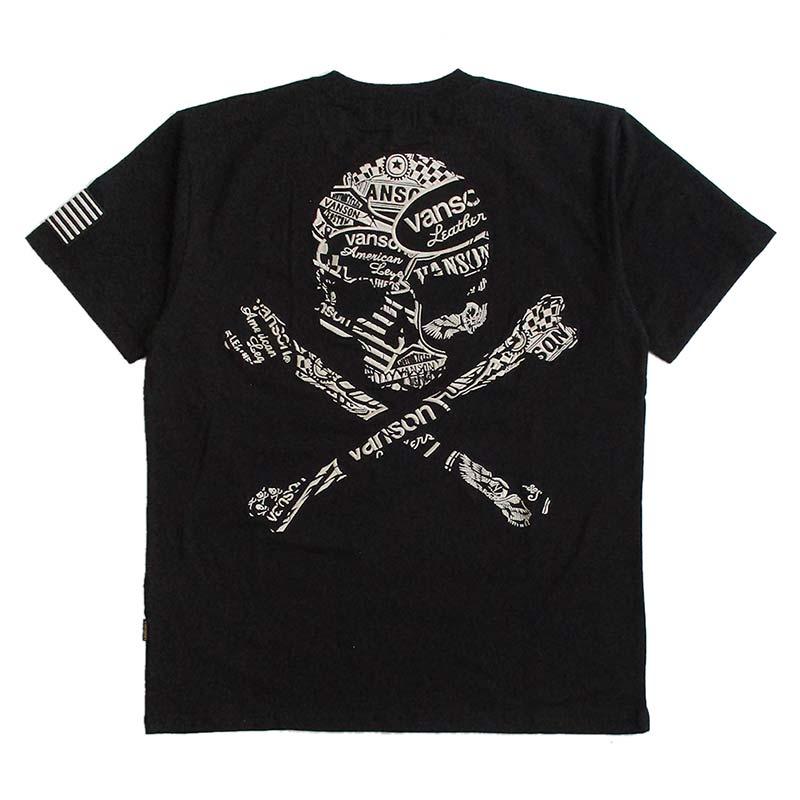 VANSON（バンソン） メンズ ベア天竺 半袖Tシャツ スカル 刺繍 : LL